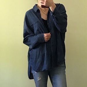 Zara Dark Wash Oversized Chambray Shirt